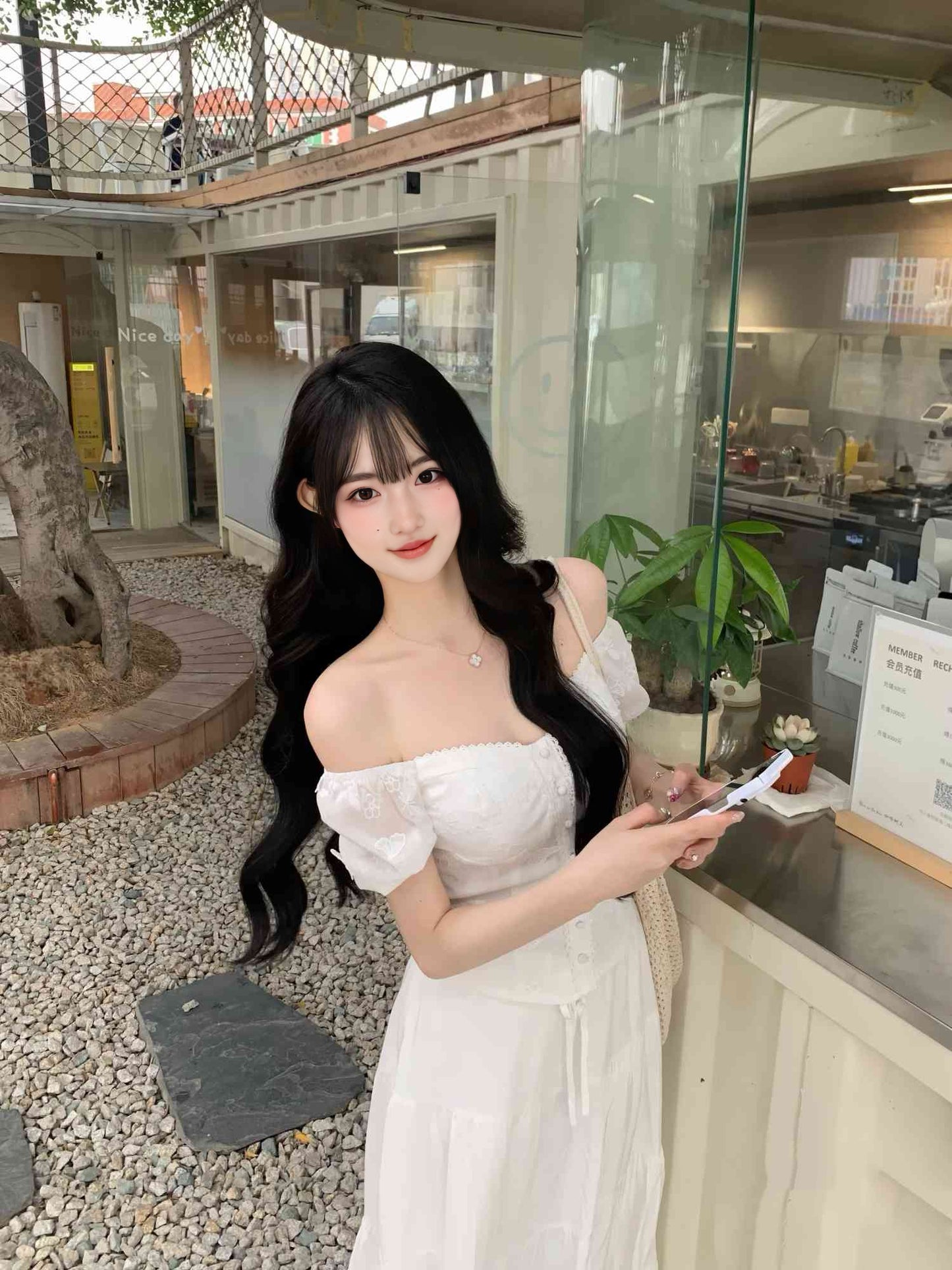 Summer beautiful outfit set white one shoulder top a line skirt two piece set R0854