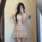 French sweet pink V-neck sleeveless women's summer temperament princess dress waist chiffon skirt R3600