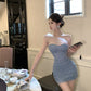 Sexy celebrity style dress high waist temperament design slim fit hip-hugging short skirt R3711