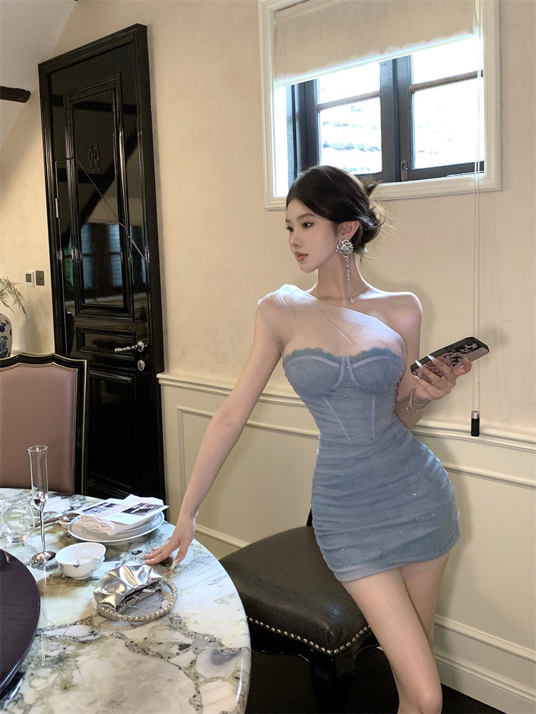 Sexy celebrity style dress high waist temperament design slim fit hip-hugging short skirt R3711