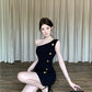 One-shoulder royal sister design little black dress waist slimming hip short dress R3713