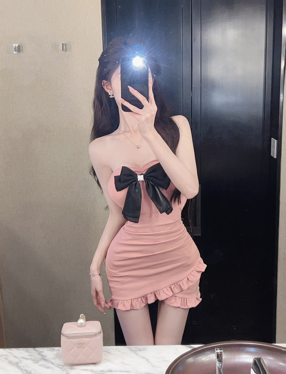 Bowknot tube top dress sweet and spicy style small waist irregular slim sexy short skirt R3632