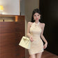 New Chinese style sexy cheongsam French sexy high waist temperament slim short sleeveless dress R3709