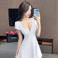 Low-cut sexy long-sleeved dress for women with slim waist and backless simple A-line short skirt R3670