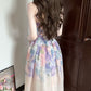 Oil painting floral suspender dress with elegant waist and beautiful small skirt R0597