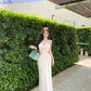 Sexy white hollow suspender dress with elegant waist and slim fit R0598