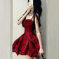 French Hepburn little red dress pure desire sweet spicy fluffy suspender dress princess dress R1644