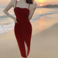 Retro red velvet suspender dress French style temperament small dress R1465