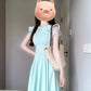 French blue small flying sleeve dress for vacation, beautiful, unique, gentle, waist-length dress R0448