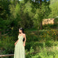 Holiday green ruffled V-neck dress is super beautiful fairy temperament waist long skirt R0444