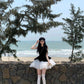 Black sleeveless vest dress temperament waist puffy short skirt R0545