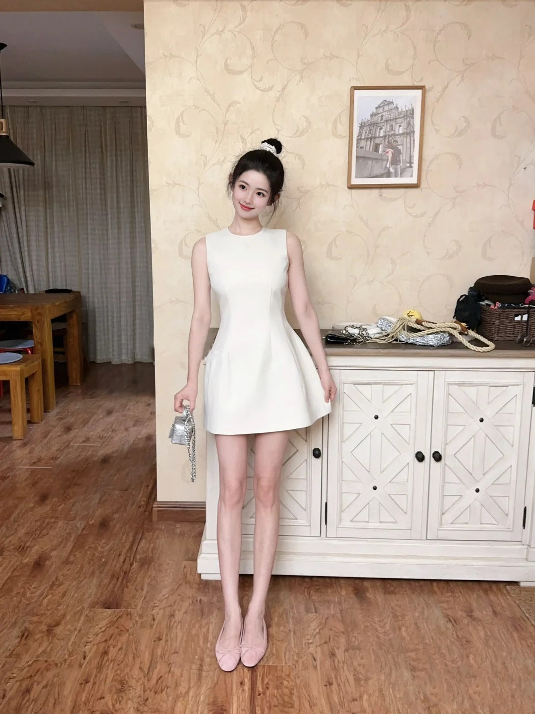 White sleeveless vest dress unique waist dress tutu skirt R0546