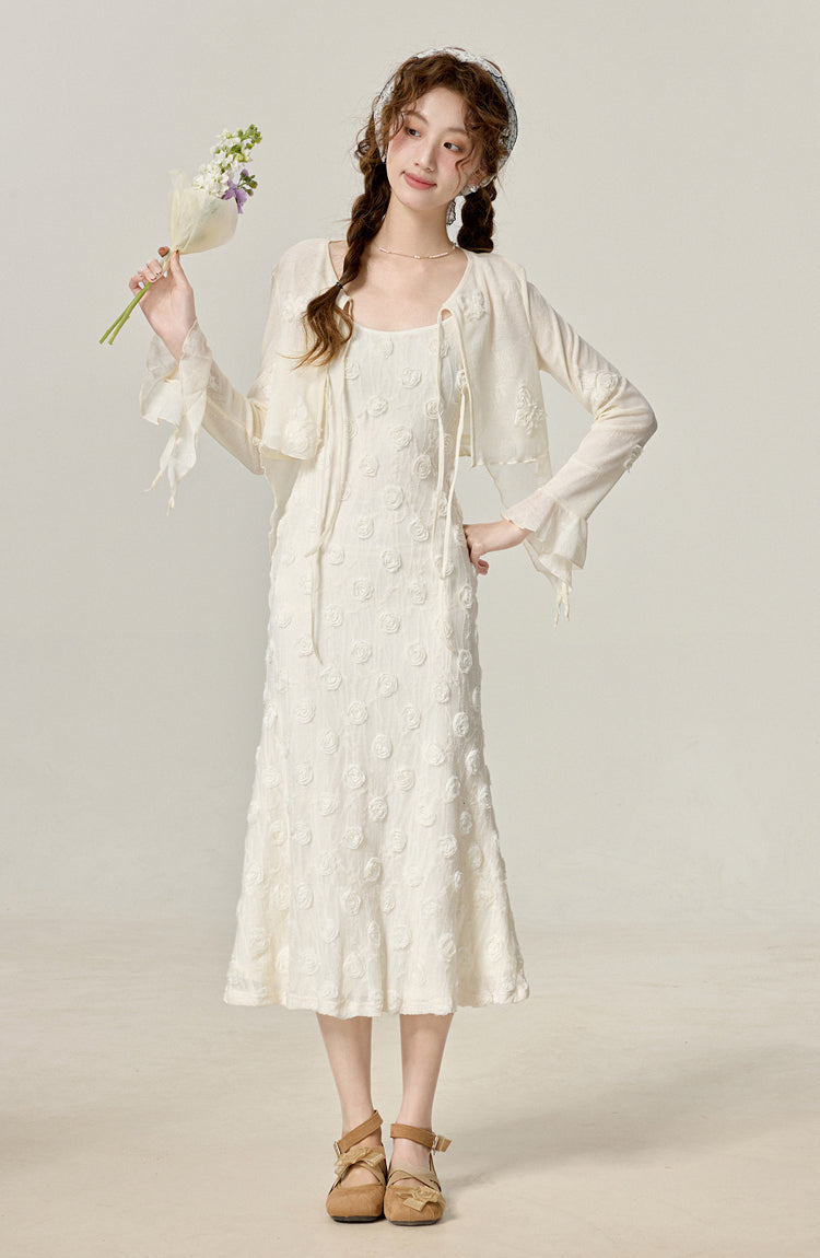 Temperament gentle style white short cardigan with suspenders new sun protection shirt R1948