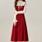 French girl style fake two piece red dress female 2025 new style skirt R1963