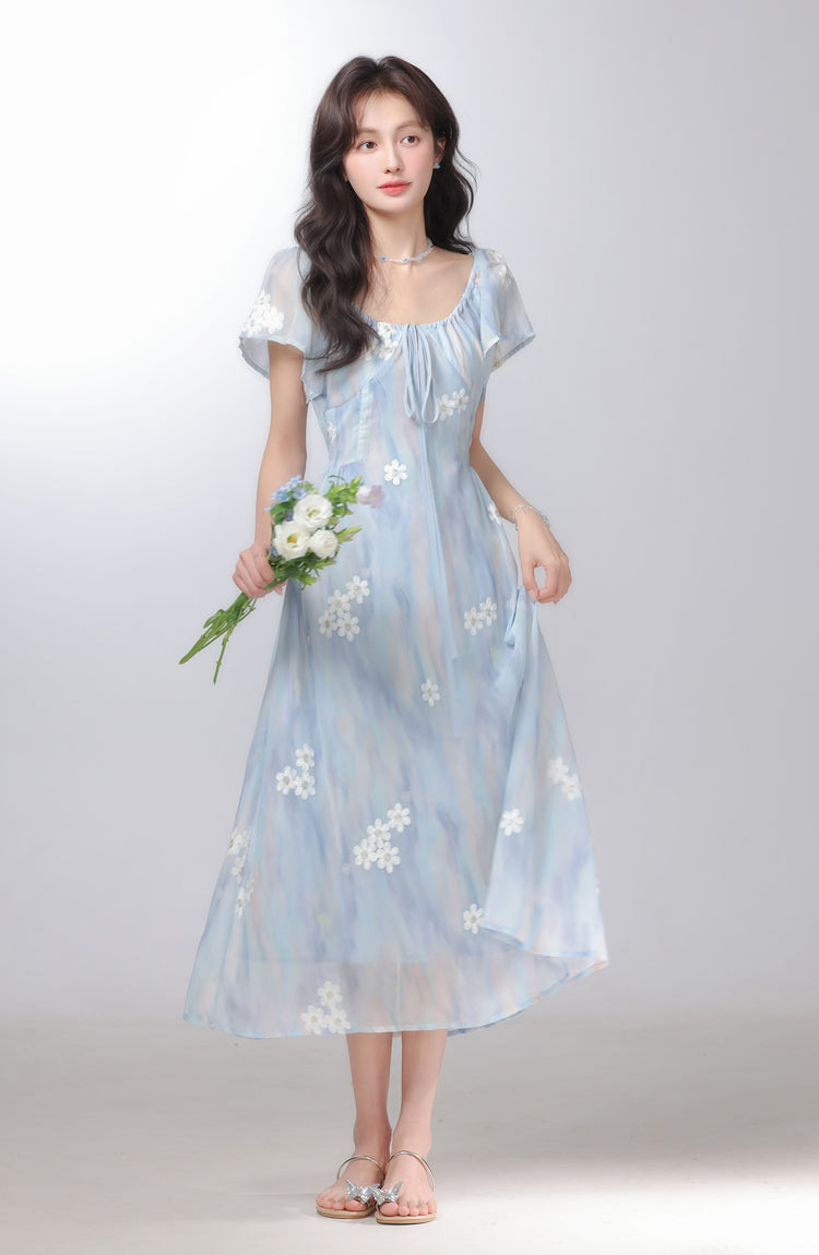 Temperament gentle style floral dress beautiful dress for seaside vacation R1945
