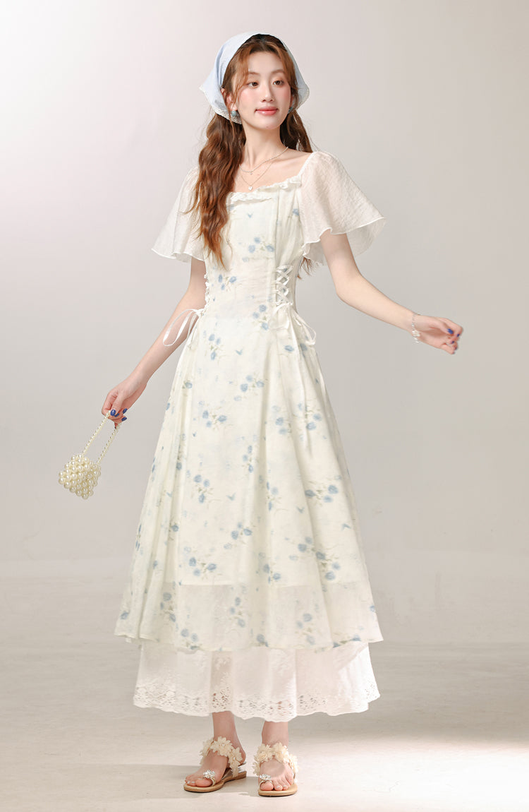 New Chinese style improved floral dress new summer daily commuting long skirt R1944