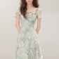 French holiday style green floral dress new slim long dress R1942