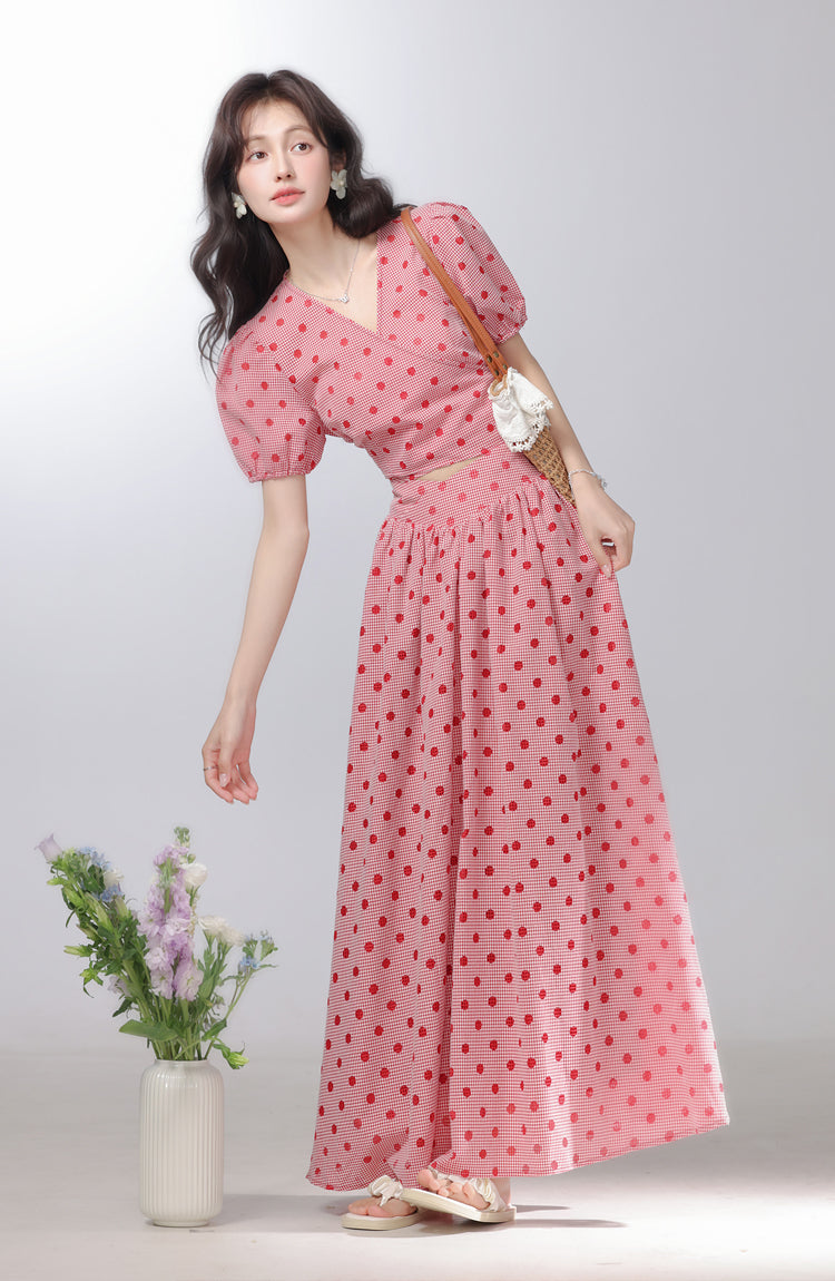 Retro pink polka dot dress 2025 new two-piece dress R1959