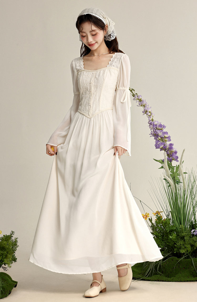 French gentle style white dress female temperament beautiful fairy long dress R1950