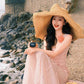 Pink lace suspender dress unique waist temperament long skirt R0496