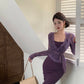 Purple lace cardigan slim fit hip fishtail sling dress two piece suit royal sister skirt R0505
