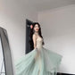 2025 new green mesh suspender dress beautiful waist temperament long skirt R0504