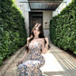 Tea break floral suspender dress gentle temperament waist slim fit A-line skirt R0499