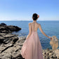Pink flower suspender dress beautiful small skirt temperament long skirt R0521