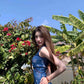 V-neck blue floral suspender dress shows figure and waist A-line short skirt R0522