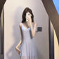 Blue suspender dress, one dress can be worn in many ways, waist-hugging temperament long dress R0529