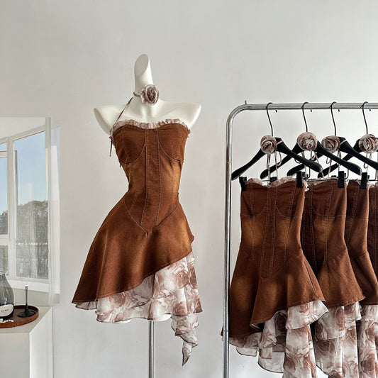 French romantic new design denim tube top dress R2073