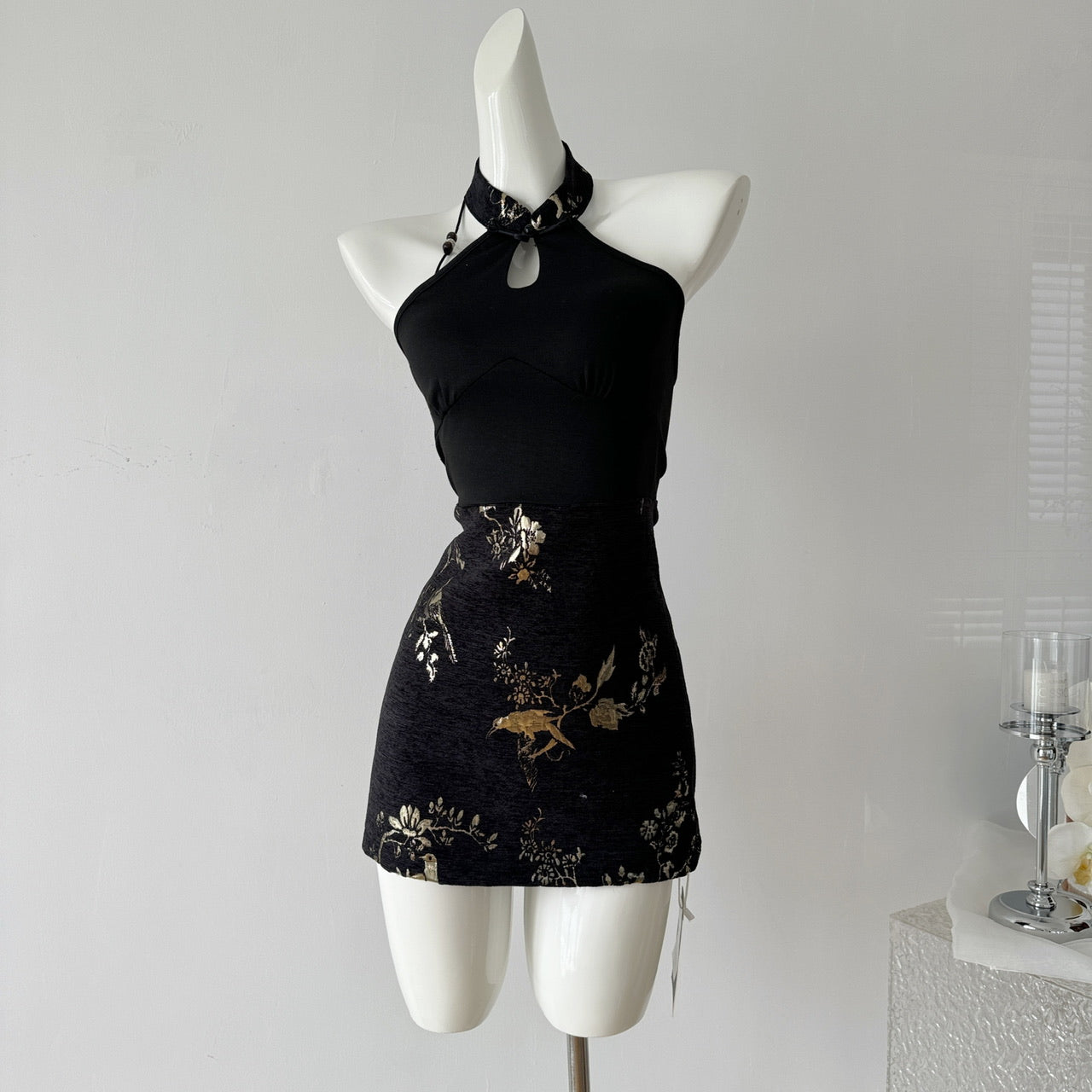 New Chinese dress 2025 national style printed a-line waist short skirt R2072