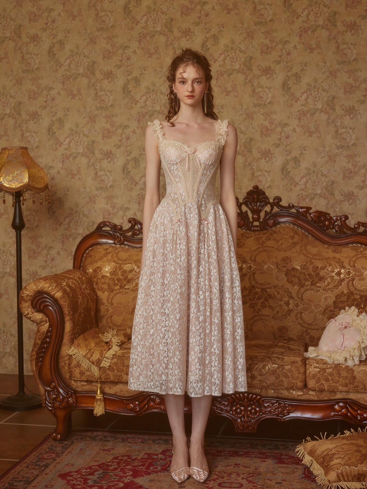 French style heavy lace suspender fishbone dress light evening gown R5065