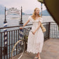 French design fishbone dress pure white hollow one shoulder long dress for women R5074