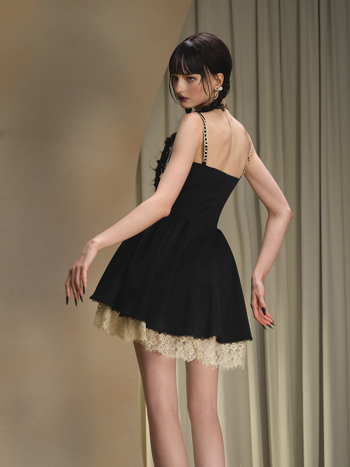 French little black dress fishbone suspender dress light dress tutu skirt R5073