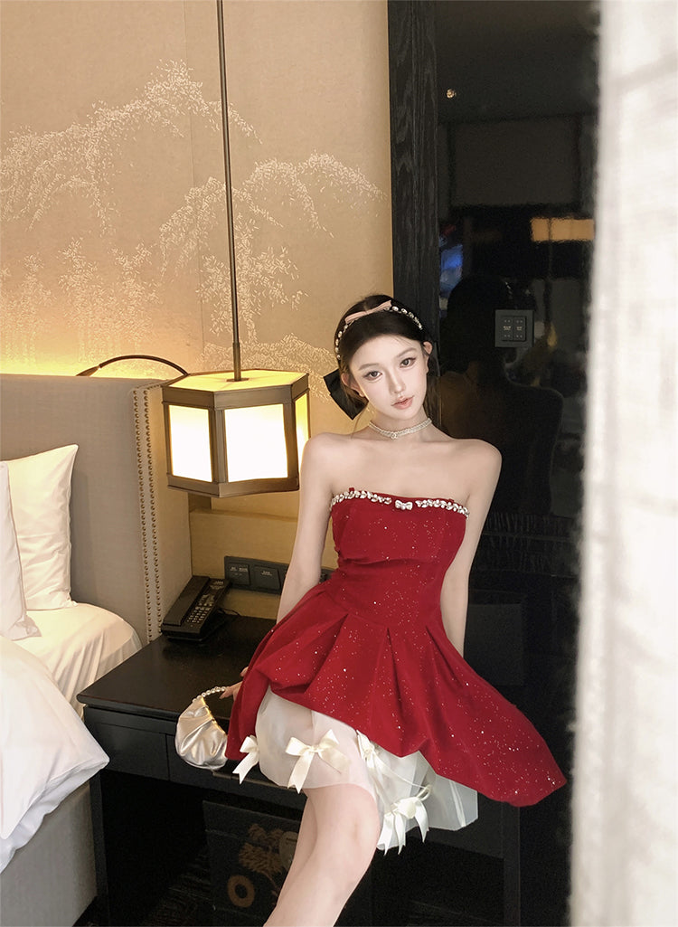 Birthday party small dress skirt high-end niche princess skirt tutu skirt red tube top dress R1814