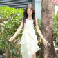 Irregular white suspender dress gentle temperament beautiful summer skirt R0756