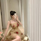Gentle temperament mesh floral sling dress unique waist fluffy flower bud skirt R0494