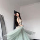 2025 new green mesh suspender dress beautiful waist temperament long skirt R0504