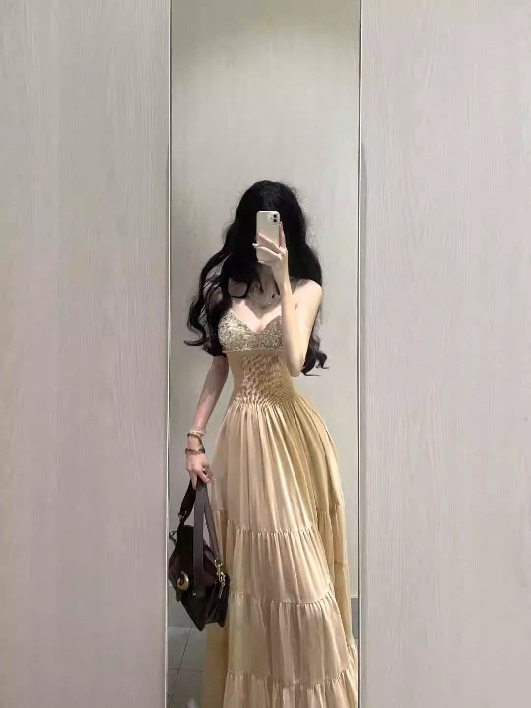 Exquisite suspender dress small dress celebrity waist temperament long skirt R0495