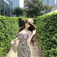 Tea break floral suspender dress gentle temperament waist slim fit A-line skirt R0499