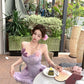 Purple suspender dress 2025 new style waist slim cake short skirt R0667