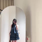 Retro blue sleeveless halter dress with ruffles, gentle temperament, loose A-line short skirt R0673
