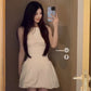 French style beautiful white sleeveless vest dress for women summer temperament waist A-line short skirt R3596