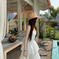 Beautiful little skirt lace splicing cake sling long dress R0778