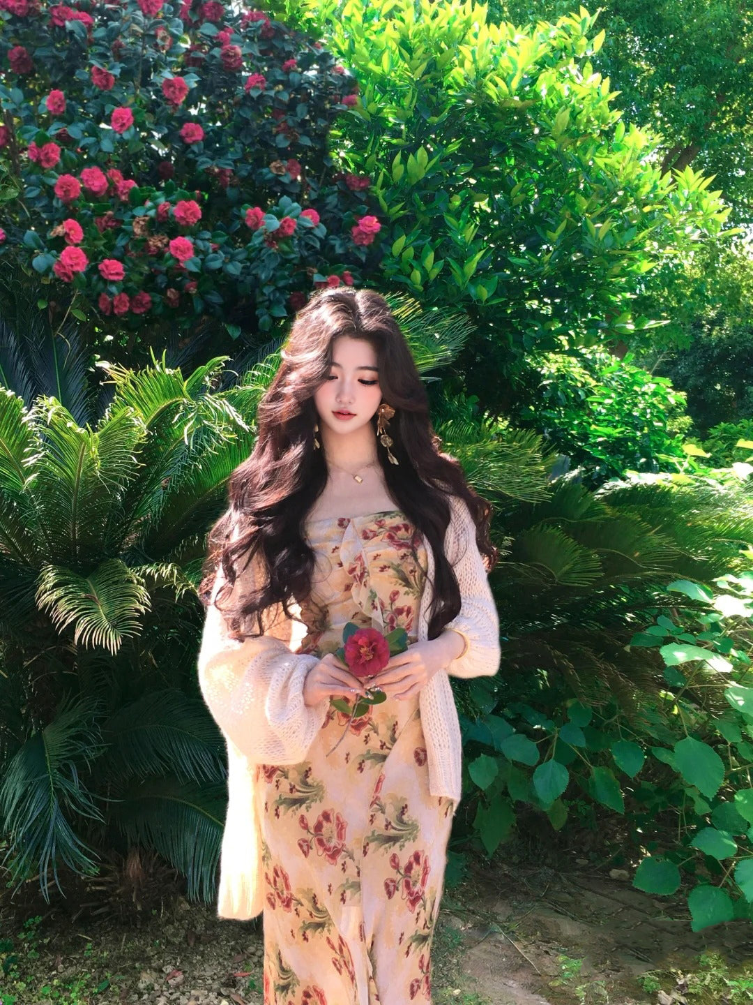 Tea break French floral dress gentle temperament beautiful hip long skirt R0636