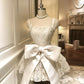 Lace bow strapless dress, summer dress, waist cinched princess puffy short skirt, homecoming dress R2994
