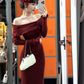 French high-end red one-shoulder knitted dress beautiful slim and elegant long skirt R1789