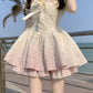 Gradient French Square Neck Puff Sleeve Dress Princess Tutu Skirt Petite Birthday Dress R0010