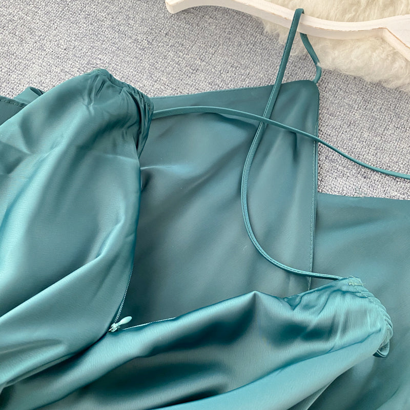 Gentle style long skirt 2025 new backless lace-up waist suspender dress R2354